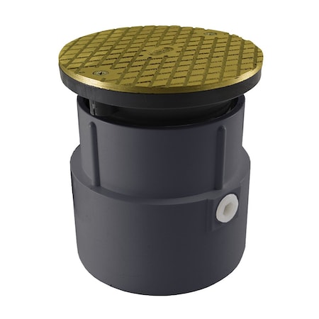 Jones Stephens 4in. PVC Over Pipe Fit Base Cleanout with 3-1/2in. Plastic Spud and 5in. Polished Brass Cover C59208